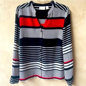 CHICO’S Striped Long Roll Tab Sleeve Button Down Career Wear Blouse Size 0 or XS